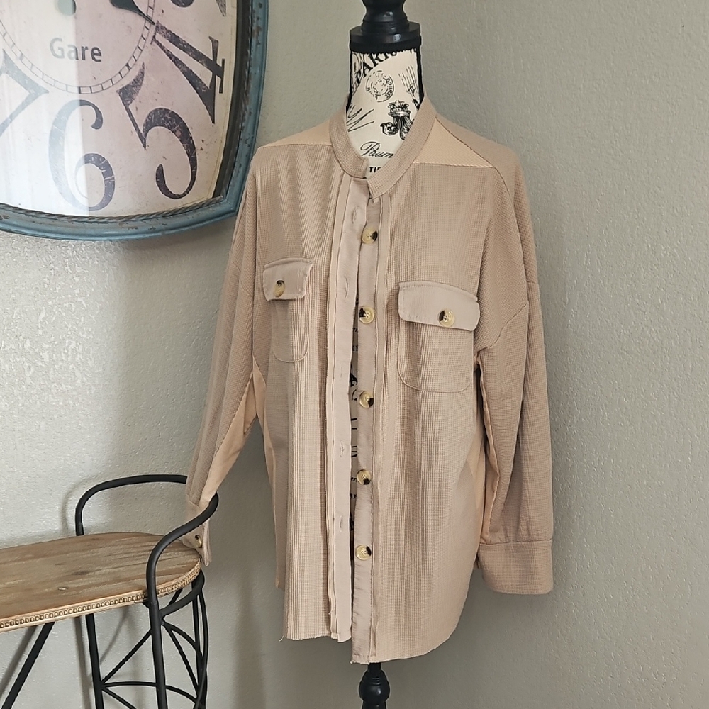 Womens Tan Button Up Shirt Jacket Size Large